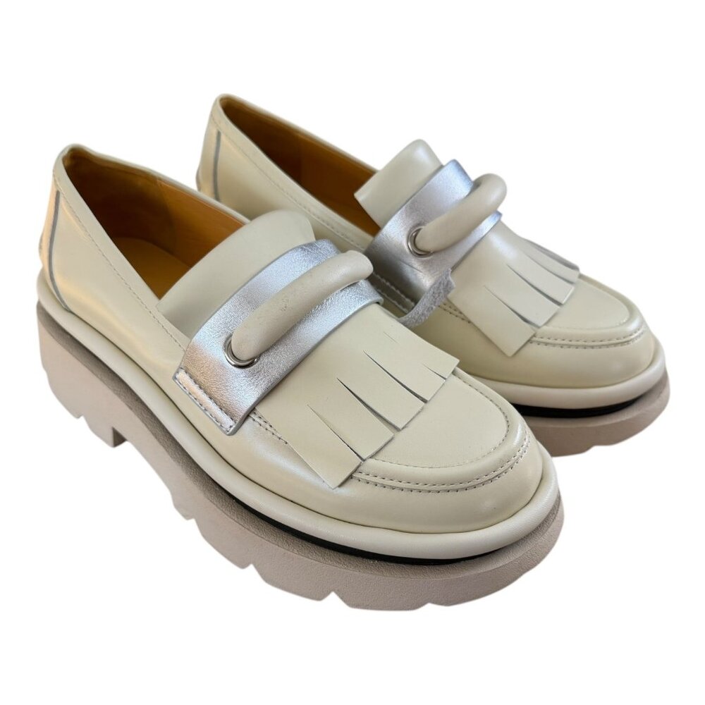 4CCCCEES Crunch Fringe Leather Platform Loafer Ivory EU 40 US 9‎ Preppy
